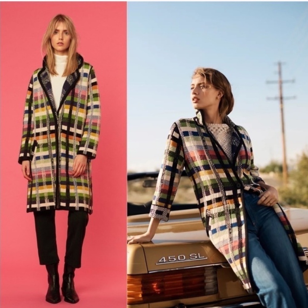 Anthropologie Aldomartins Shanley Plaid Wool Alpaca Colorblock Blanket Coat NWOT - Picture 2 of 13